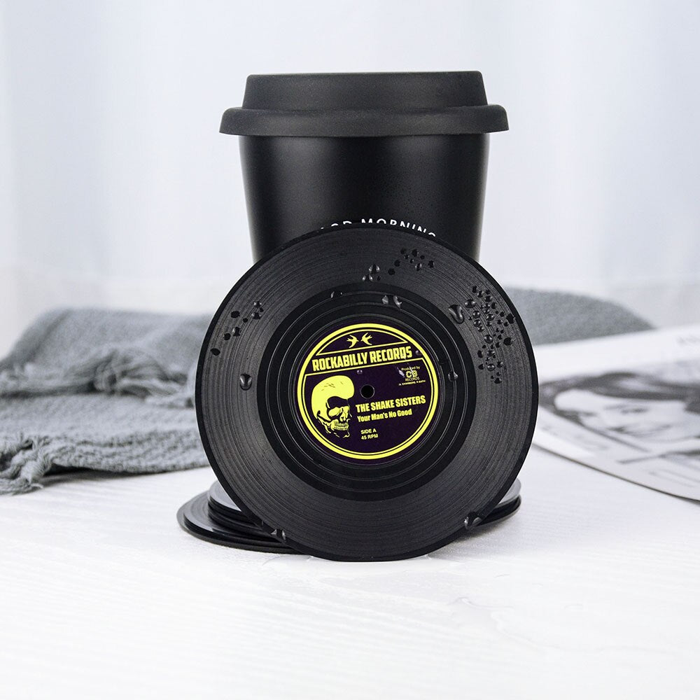 Creative Black Plastic Vinyl Record Table Placemats Retro Vintage Mug Coaster Pads Mats Heat-resistant Cup Coasters 2 4 6 PCS