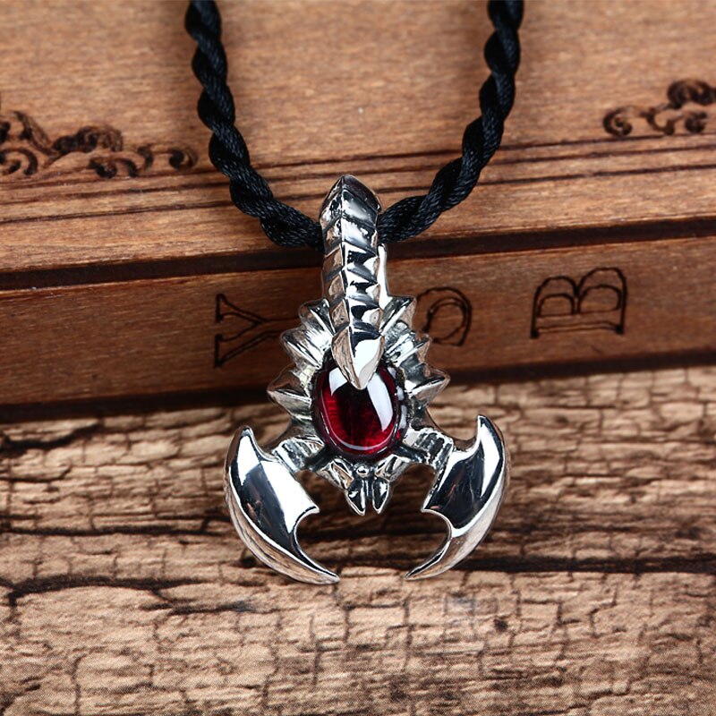 JIASHUNTAI Retro 925 Silver Sterling Scorpion Pendant Necklace Silver Jewelry Red Stone For Women and Men lvoers