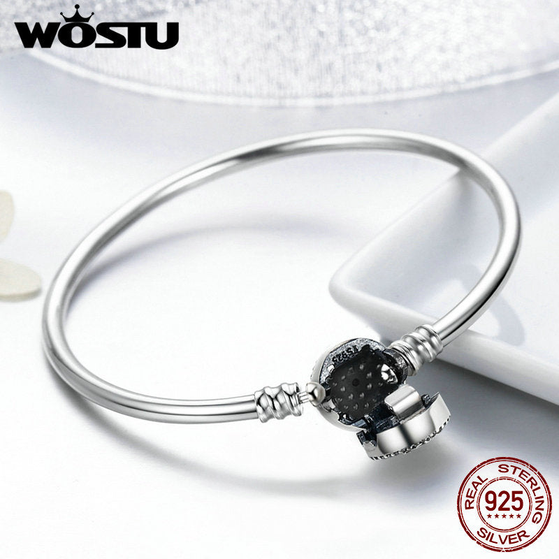 WOSTU 100% 925 Sterling Silver The Eye Of Samsara Bangle For Women Fit DIY Charm Bracelets Fashion Jewelry CQB012