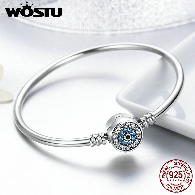 WOSTU 100% 925 Sterling Silver The Eye Of Samsara Bangle For Women Fit DIY Charm Bracelets Fashion Jewelry CQB012