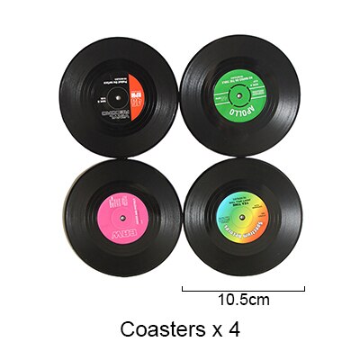 Creative Black Plastic Vinyl Record Table Placemats Retro Vintage Mug Coaster Pads Mats Heat-resistant Cup Coasters 2 4 6 PCS