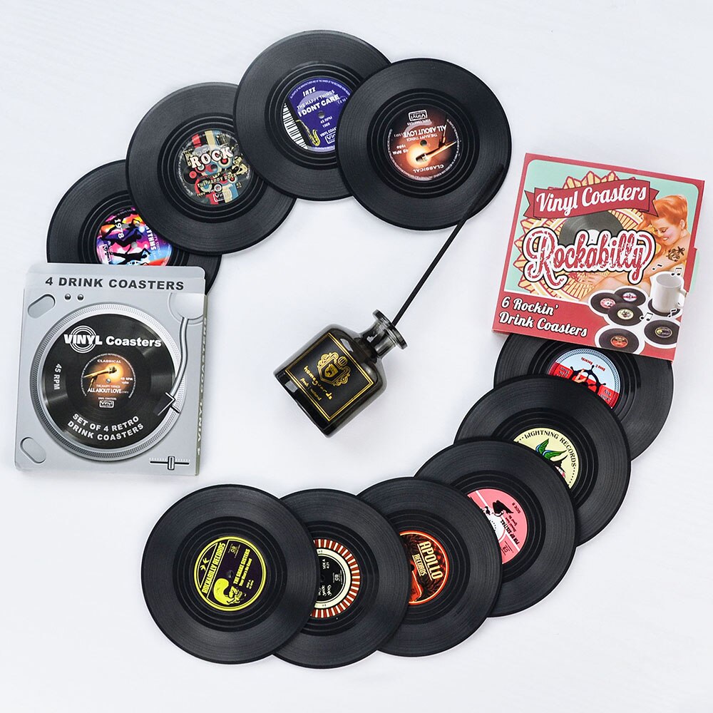 Creative Black Plastic Vinyl Record Table Placemats Retro Vintage Mug Coaster Pads Mats Heat-resistant Cup Coasters 2 4 6 PCS