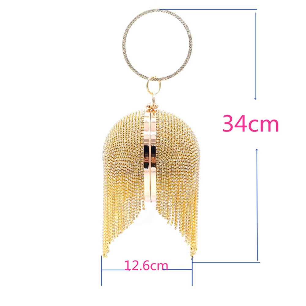 Golden Diamond Tassel Women Party Metal Crystal Clutches Evening Bags Wedding Bag Bridal Shoulder Handbag Luxury Clutch Purse