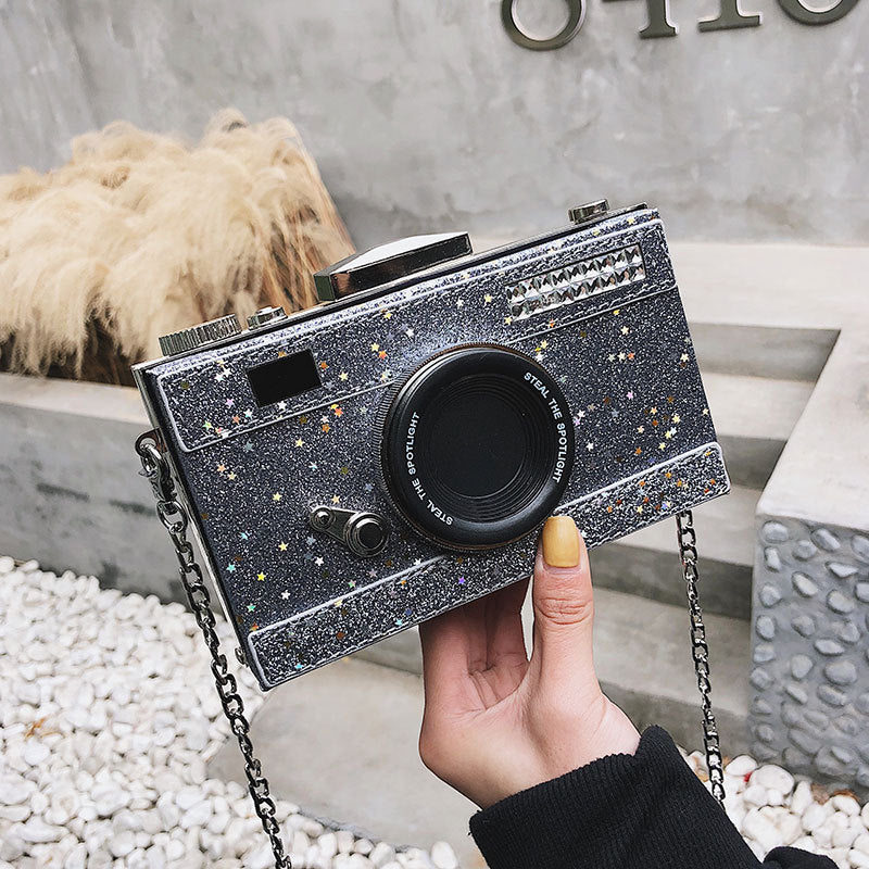 Personality Bag Women Messenger Bags Sequins Camera Casual PU Leather Clutch Chain Handbag Crossbody Shoulder Bags Bolsas