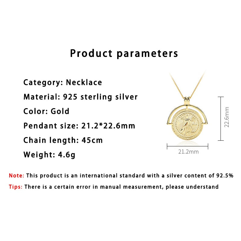 925 Silver European American New Style Gold Round Coins Pendant Choker Necklace India Jewelry