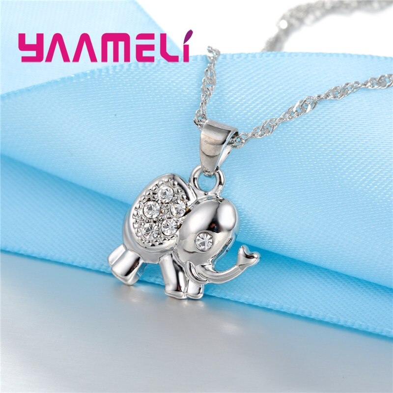 Newest Fine 925 Sterling Silver Jewelry Sets Shining Austrian Crystal CZ Elephant Design Necklace Earrings for Women Girl Gift