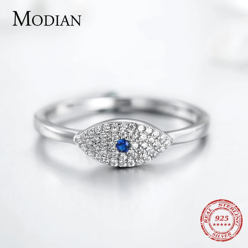 Modian New Sale 100% 925 Sterling Silver Cubic Zirconia Blue Eye Lucky Finger Rings For Women Luxury Charm Fashion Fine Jewelry