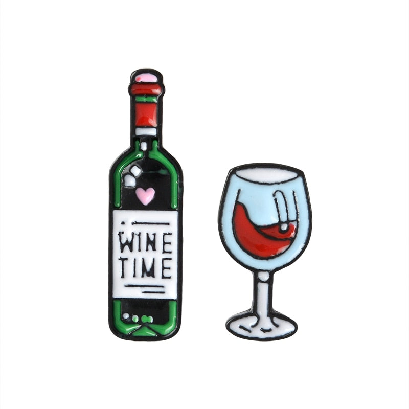 Wine Time Mini Cute Wine And Wine Glasses Couple Pins Red Wine Bottle cup Brooches Enamel Pin Badge For Lovers Best Friend Pins