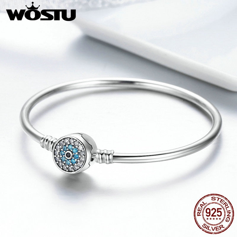 WOSTU 100% 925 Sterling Silver The Eye Of Samsara Bangle For Women Fit DIY Charm Bracelets Fashion Jewelry CQB012