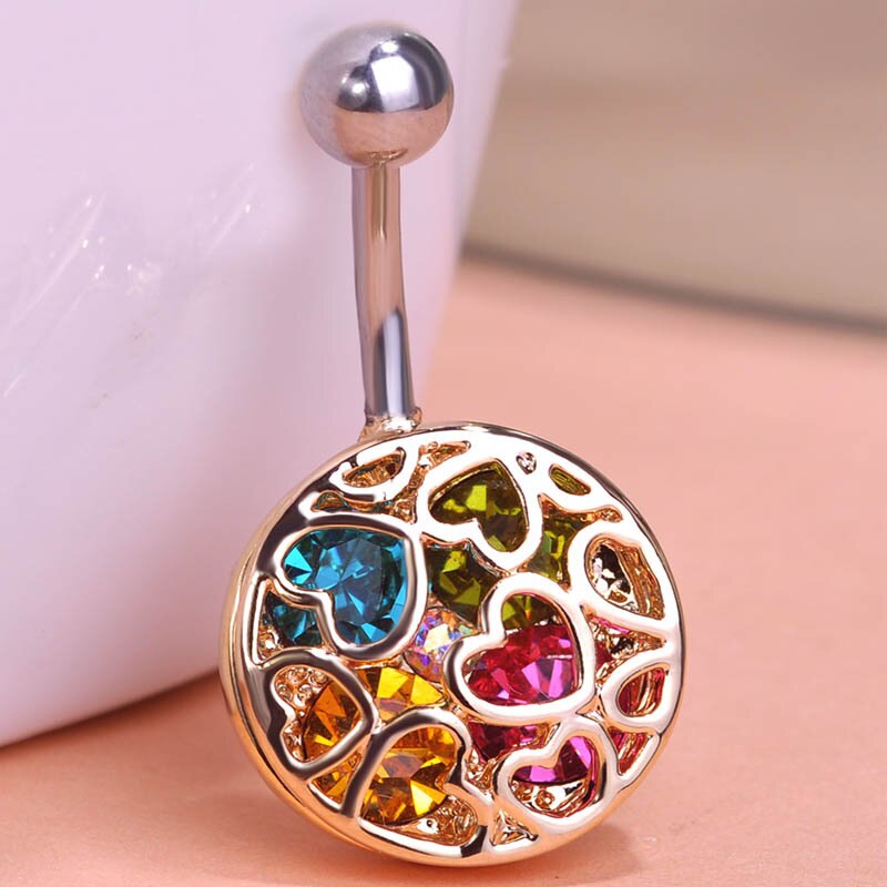 Joias Ouro Gold-color Love Heart Crystal Body Jewelry Piercings Navel Belly Button Rings Bikini Women Girls Beach Accessories