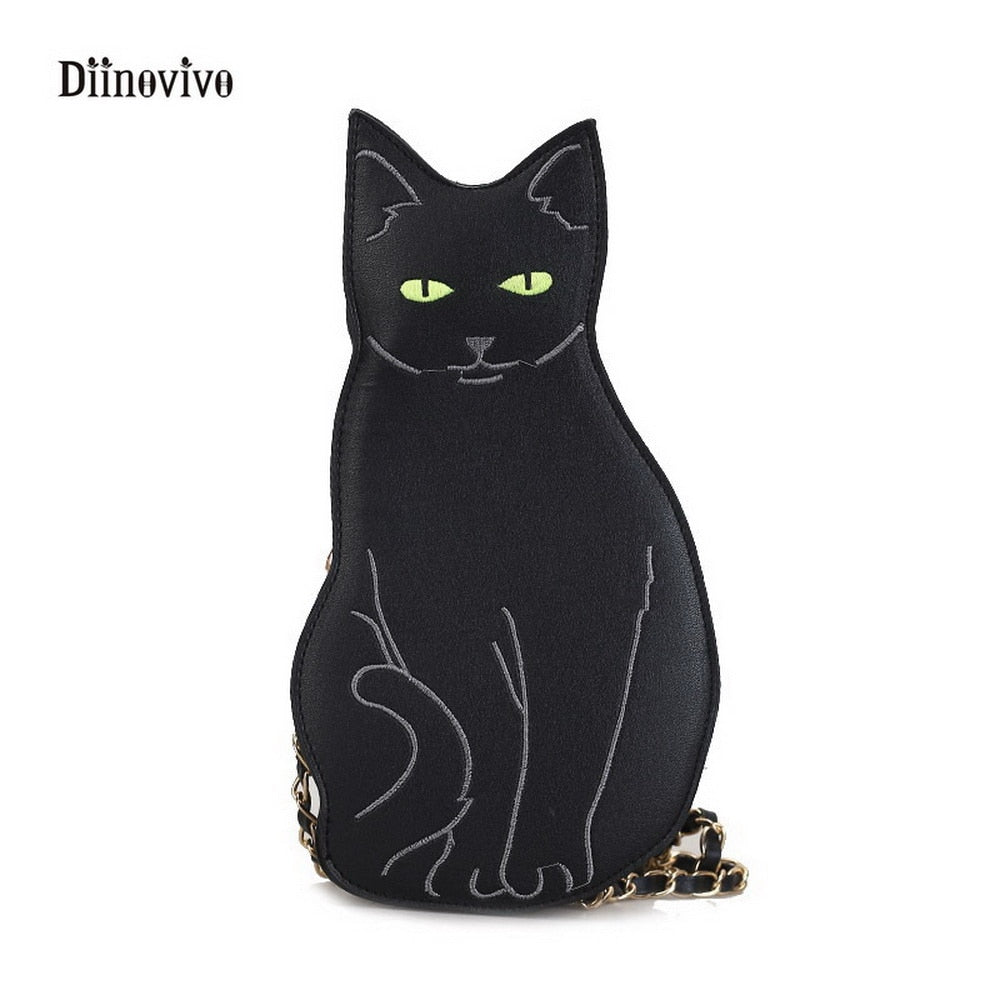 DIINOVIVO Fashion Funny Cat Women&amp;#39;s Handbag Unique Animal Female Shoulder Bag Multipurpose Chain Crossbody Purses Bag WHDV0276