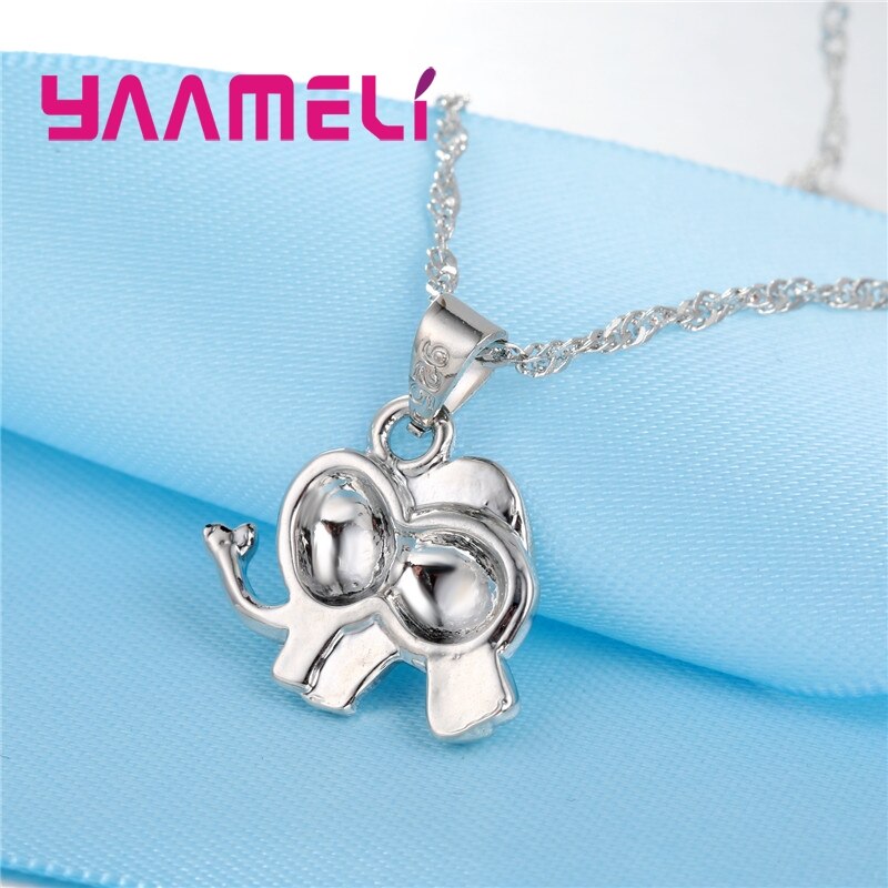 Newest Fine 925 Sterling Silver Jewelry Sets Shining Austrian Crystal CZ Elephant Design Necklace Earrings for Women Girl Gift