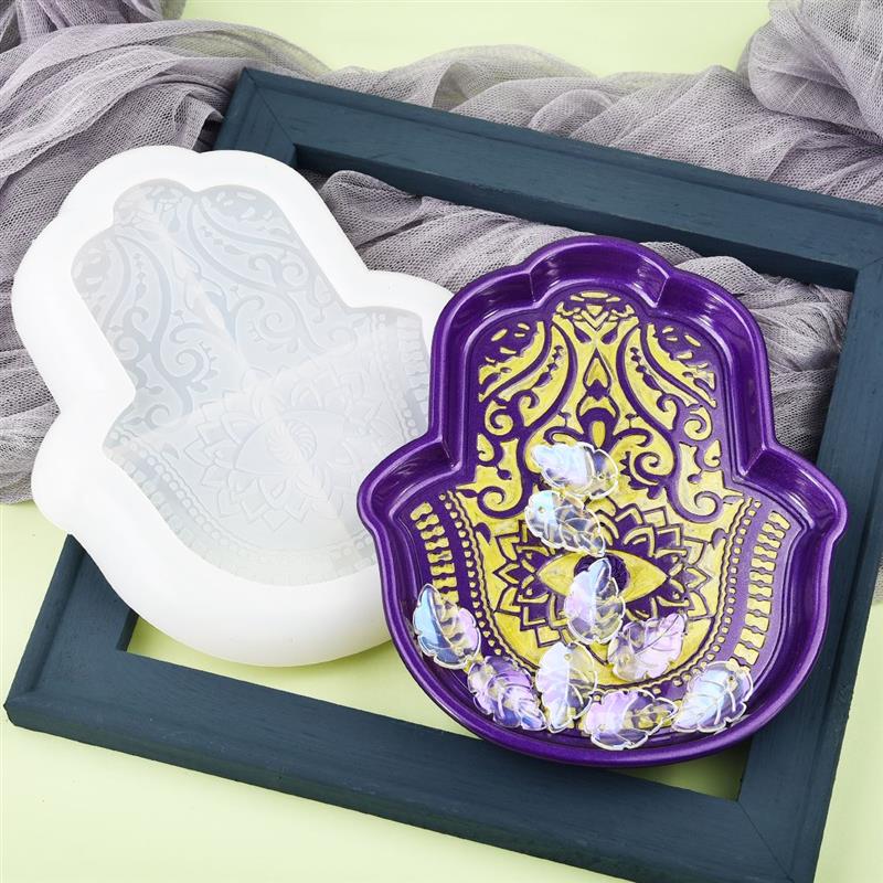 Palm Dish Plate Storage Tray Silicone Mold for DIY Resin Hand Of Fatima God&amp;#39;S Eye Crystal Epoxy Crafts Handmade Jewelry Tools