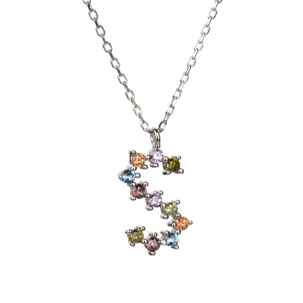 ANDYWEN 925 Sterling Silver Gold Colorful Rainbow CZ Letter Initial Alphabet Pendant Neacklace For Women Purple Crystal Jewelry