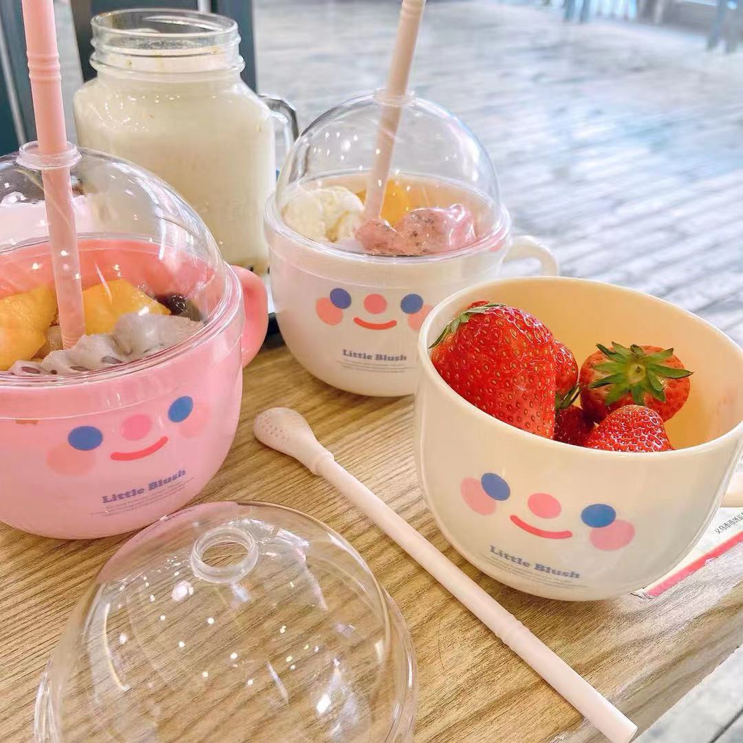 Cute Mug Personalized Straw Spoon Plastic Ins Wind Photograph Creative Handy Breakfast Milk Shake Fruit Coffee Cup