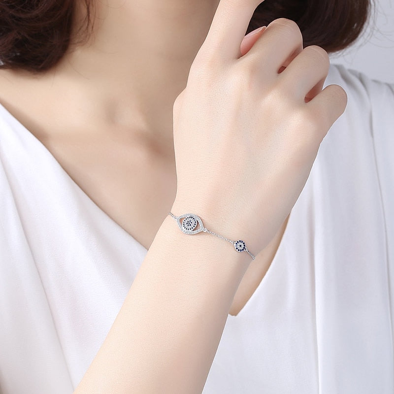 Kaletine Luck Hamsa Evil Eye Bracelets For Women 925 Sterling Silver Bracelet Blue CZ Men Turkey Jewelry Gift For Girl KLTB057