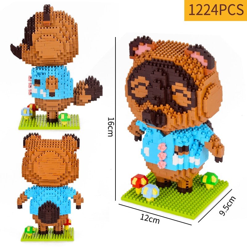 1224pcs+ Animal Raccoon Tom Nook Isabelle Crossing Game Building Blocks 3D Model DIY Mini Diamond Bricks Toy for Children Gift