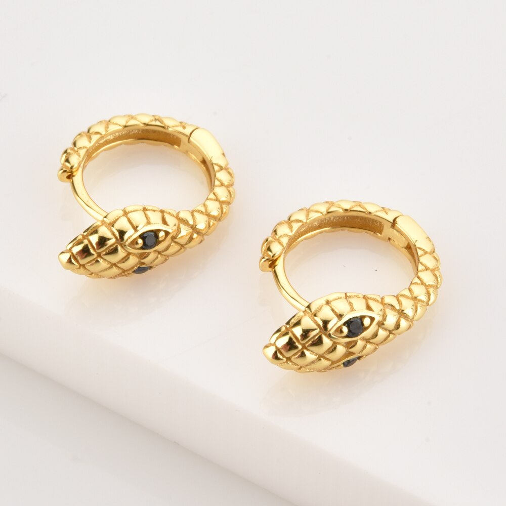 ANDYWEN 925 Sterling Silver Gold Snake Circle Huggies Hoops Women Fashion Luxury Jewelry 2020 Rock Punk Crystal Loops Piercing