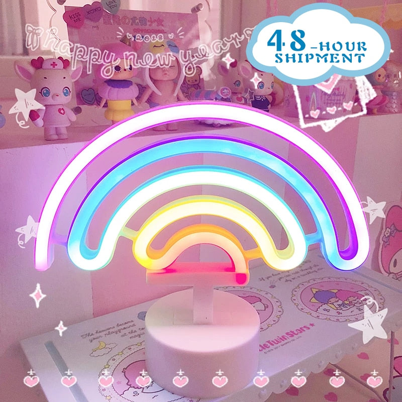 W&amp;amp;G Cute Rainbow LED Unicorn Neon Sign Night Light Home Kids Bedroom Indoor Lighting Decor Lamp Lovely LED Night Light 2021 New