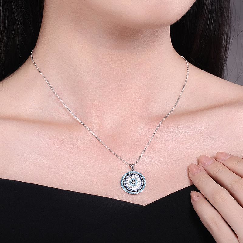 KALETINE 925 Sterling Silver Necklaces Turkish Big Blue Stone Evil Eye Round Pendant Women&#39;s Necklace Personalized Men Jewelry