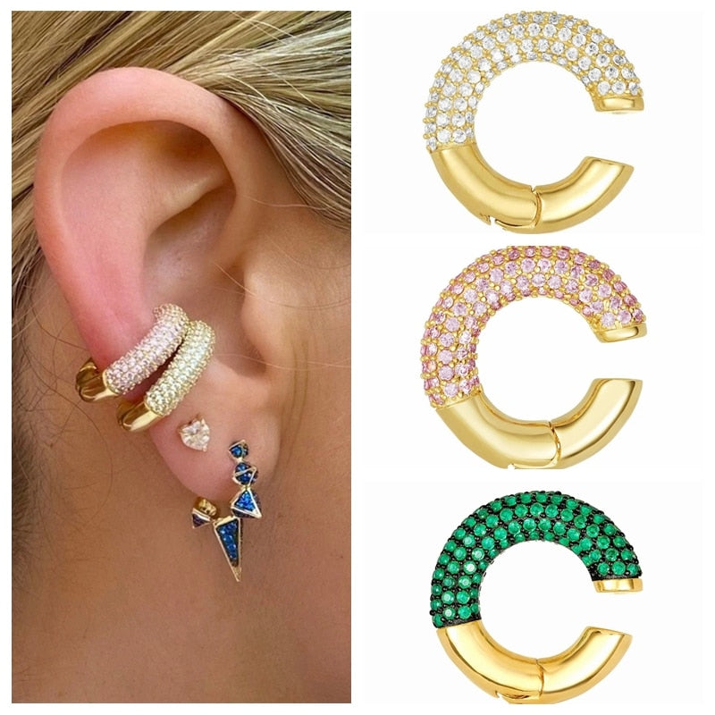 AIDE 1PCS 925 Silver Ear Cuff Green Zircon Stone Clip Earring for Woman 2021 Trend INS C-Shape Luxury Jewelry Bijoux Femme Y2K