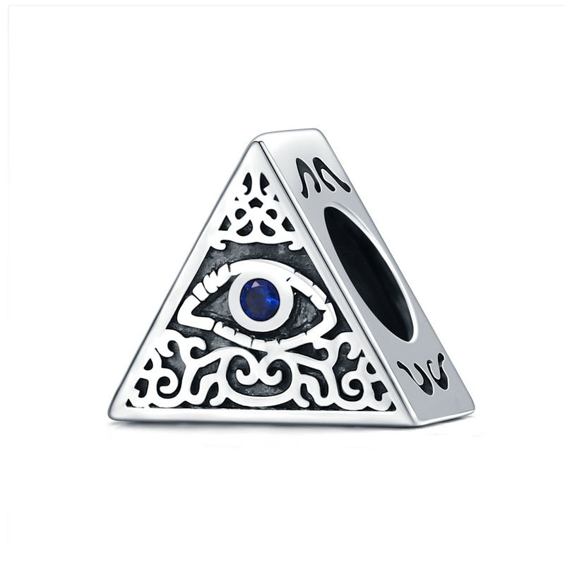 BISAER 925 Sterling Silver Vintage Blue Demon Eye Charm Bead Hand of Fatima Pendant Fit Woman Original Bracelet Fine DIY Jewelry