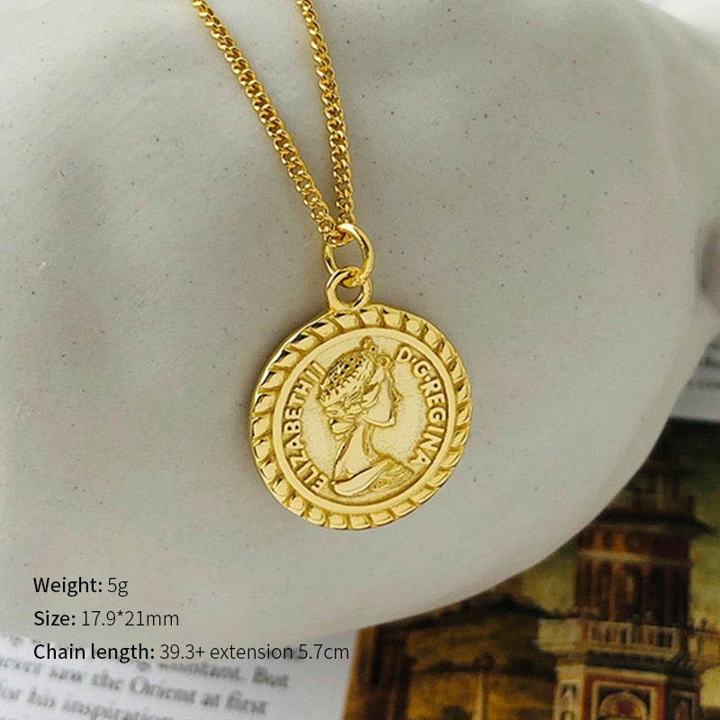 925 Silver European American New Style Gold Round Coins Pendant Choker Necklace India Jewelry