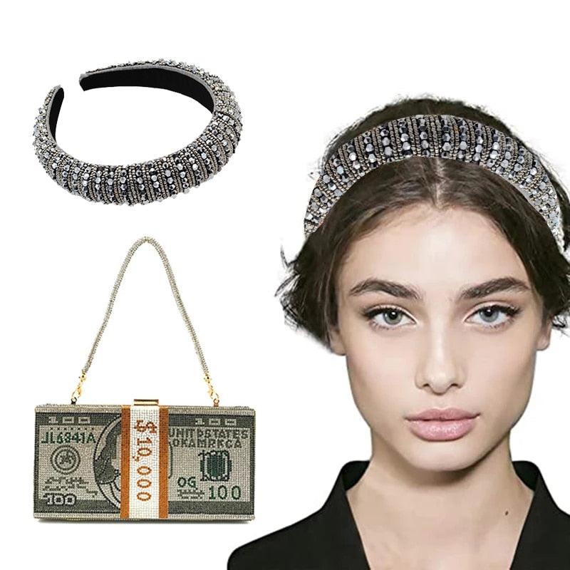 Luxury Design Women&amp;#39;s Wedding Clutch Bag and Crystal Pearl Headband Elegant Party Purse and Handbag Banquet Evening Bag ZD2012