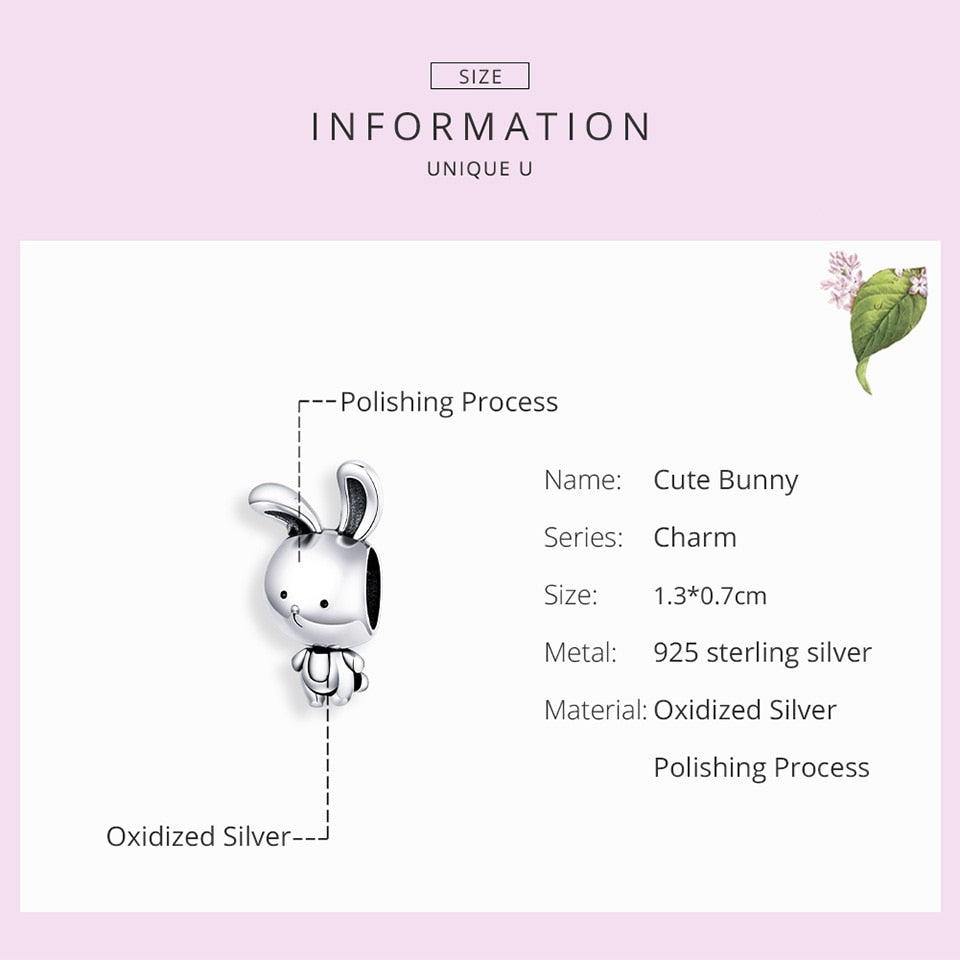 bamoer 925 Sterling Silver Rabbit Animal Metal Charm for Original Silver Snake Bracelet &amp; Bangle Fine Jewelry Making SCC1517