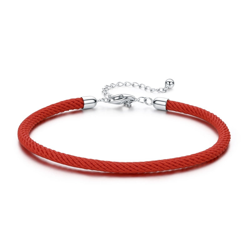 WOSTU 100% Real 925 Sterling Silver Red Black Gray White Rope Bracelet Classic Lucky Bangle Fit Beads Charms DIY Jewelry Making