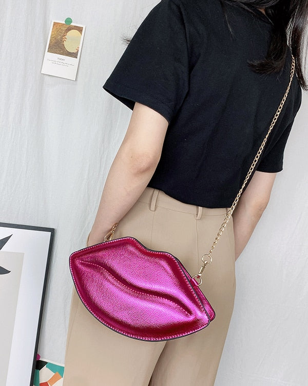 Sexy Lips Style Ladies Day Clutch Bag Chain Purse Shoulder Bag Handbag Women&amp;#39;s Crossbody Bag Fashion Pu Leather 2021 Red Pouch