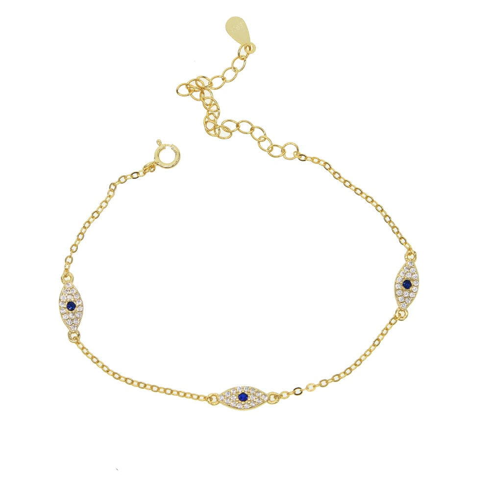 925 sterling silver gold blue white crystal evil eye link chain bracelet