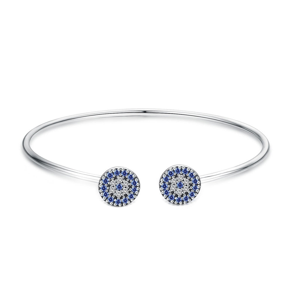 BISAER 925 Sterling Silver Snake Bracelet Blue Devil&amp;#39;s Eye Charm Snowflake Heart Chain Clasp Bangles For Women Jewelry 17-21CM