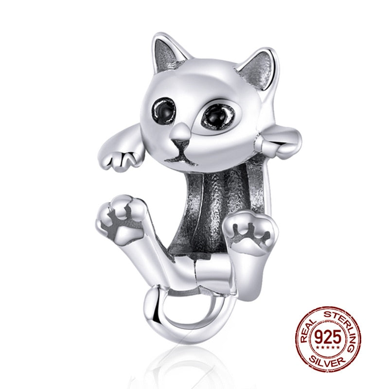 WOSTU 925 Sterling Silver Animal Cat Charm Pendant Heart Family Ladybug Bee Beads Fit Original Bracelet DIY Jewelry For Women