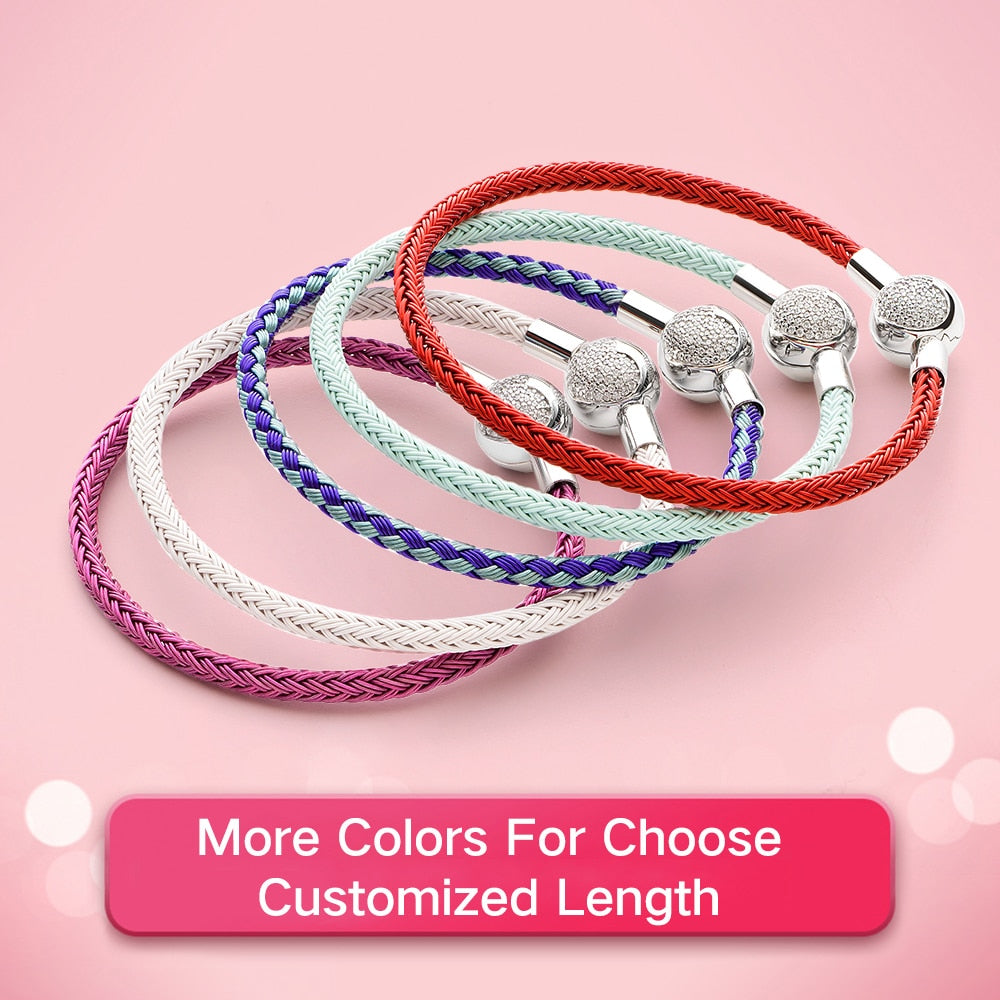 ATHENAIE Colorful Wire Charms Bracelet with 925 Sterling Silver CZ Love Heart Clasp for Women Fit Charm Beads DIY Gift