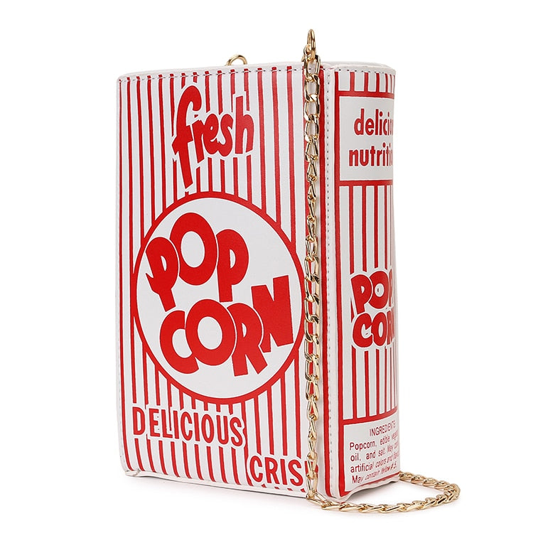 Popcorn Red Stripe Design Chain Shoulder Crossbody Bag for Women Fashion Girl&amp;#39;s Purses and Handbags Novelty Clutch Bag Pu Leathe