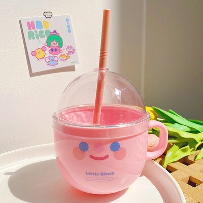 Cute Mug Personalized Straw Spoon Plastic Ins Wind Photograph Creative Handy Breakfast Milk Shake Fruit Coffee Cup