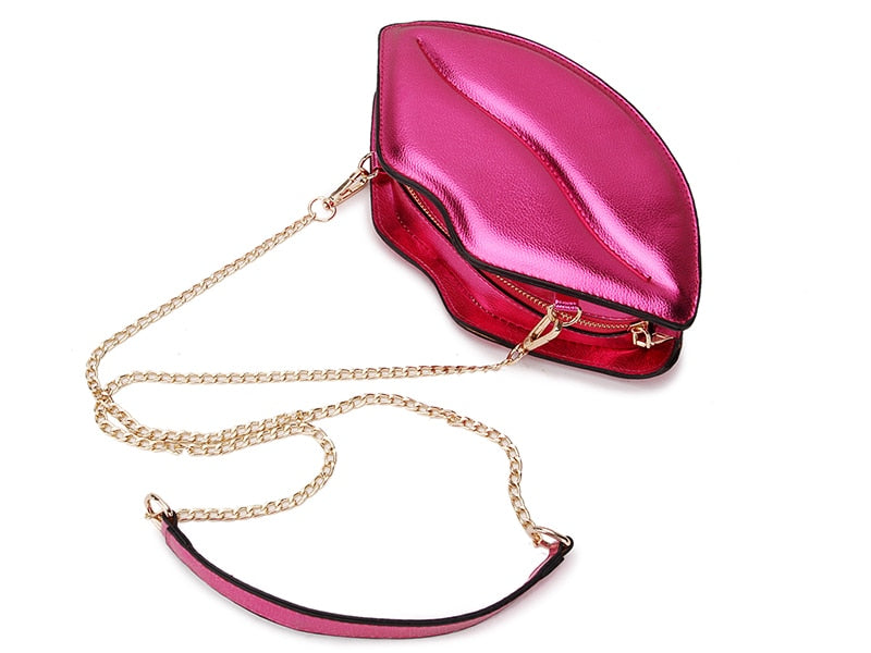 Sexy Lips Style Ladies Day Clutch Bag Chain Purse Shoulder Bag Handbag Women&amp;#39;s Crossbody Bag Fashion Pu Leather 2021 Red Pouch