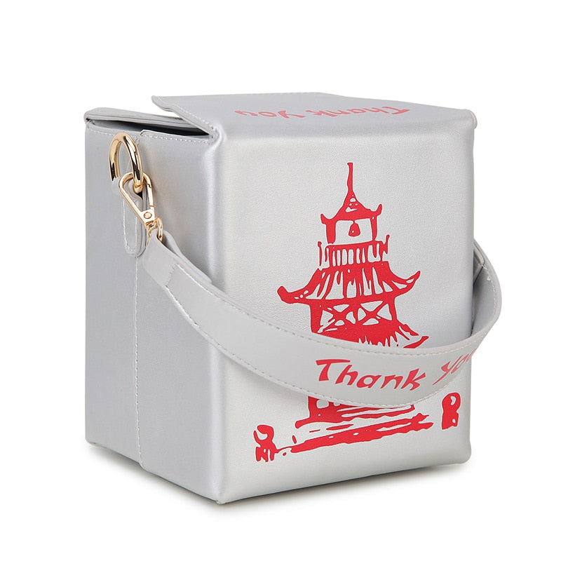 ENJOININ Chinese Takeout Box Purse Pu Leather Women Handbag Fashion Crossbody Bag Shoulder Chain Bag for Girl Bucket Bag