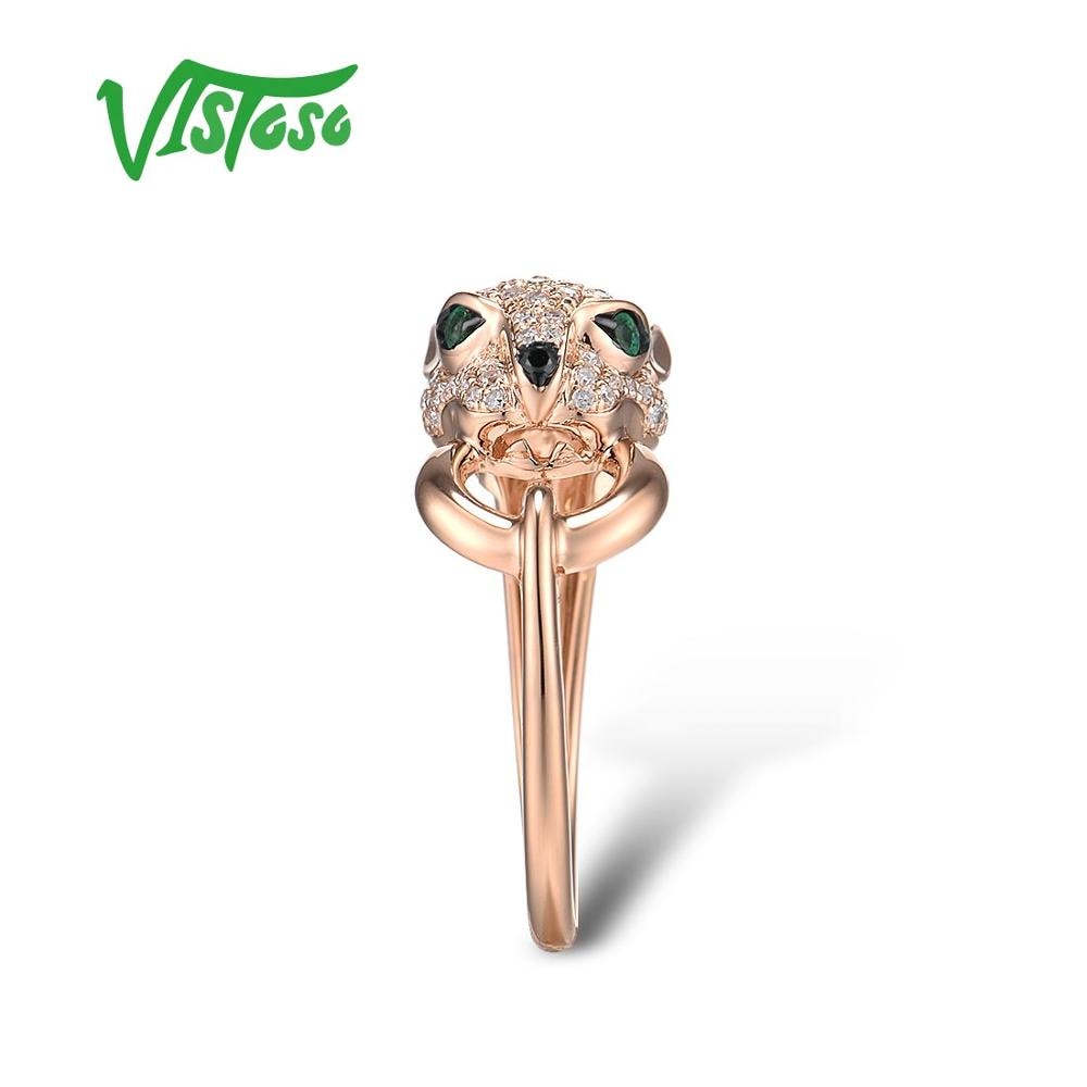 VISTOSO Gold Ring For Women Genuine 14K 585 Rose Gold Leopard Ring Emerald Sparkling Diamond Engagement Anniversary Fine Jewelry