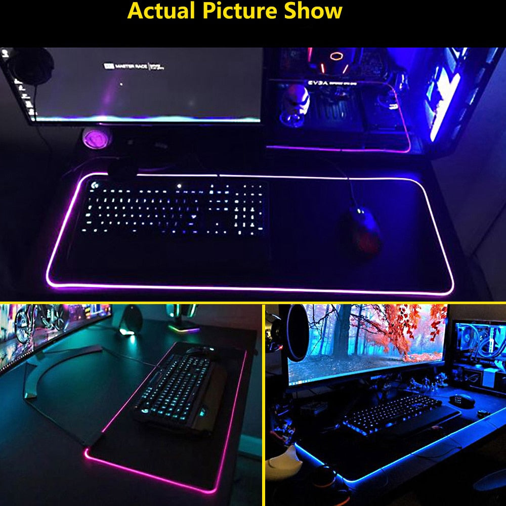 All black RGB Non-Slip Gaming Mousepad For PC Laptop Gamer, Large/Medium/Small Keyboard Carpet Mat Mouse Pad Rubber Table Rug