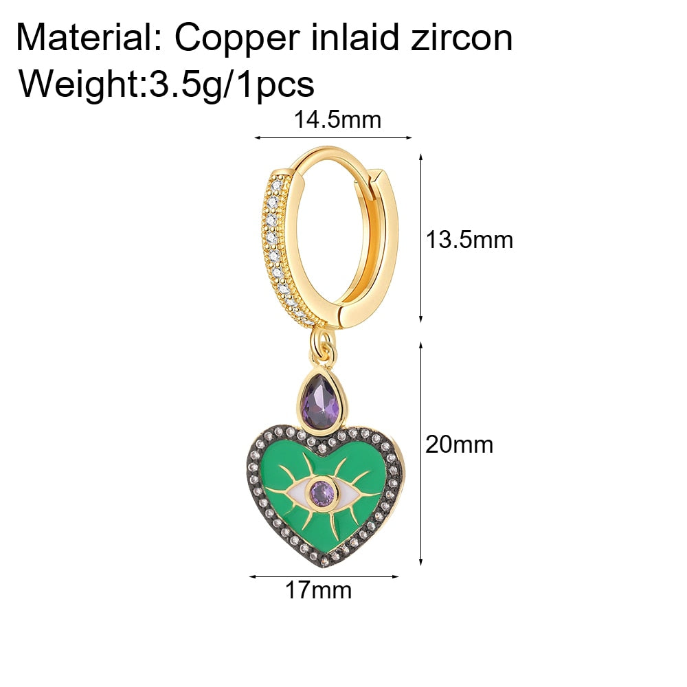 Cute Heart Turkish Evil Blue Eye Hoop Earrings for Women Gold New In 1pcs Single Ear Ring Zircon Korean Fashion Free Shipping