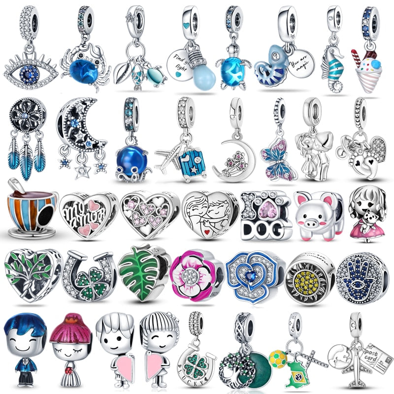 Hot Sell S925 Charms Octopus Chameleon Sea Turtle Blue Eyes Pendants Fit Original Pandora&#39;s Bracelet Making Fashion DIY Jewelry