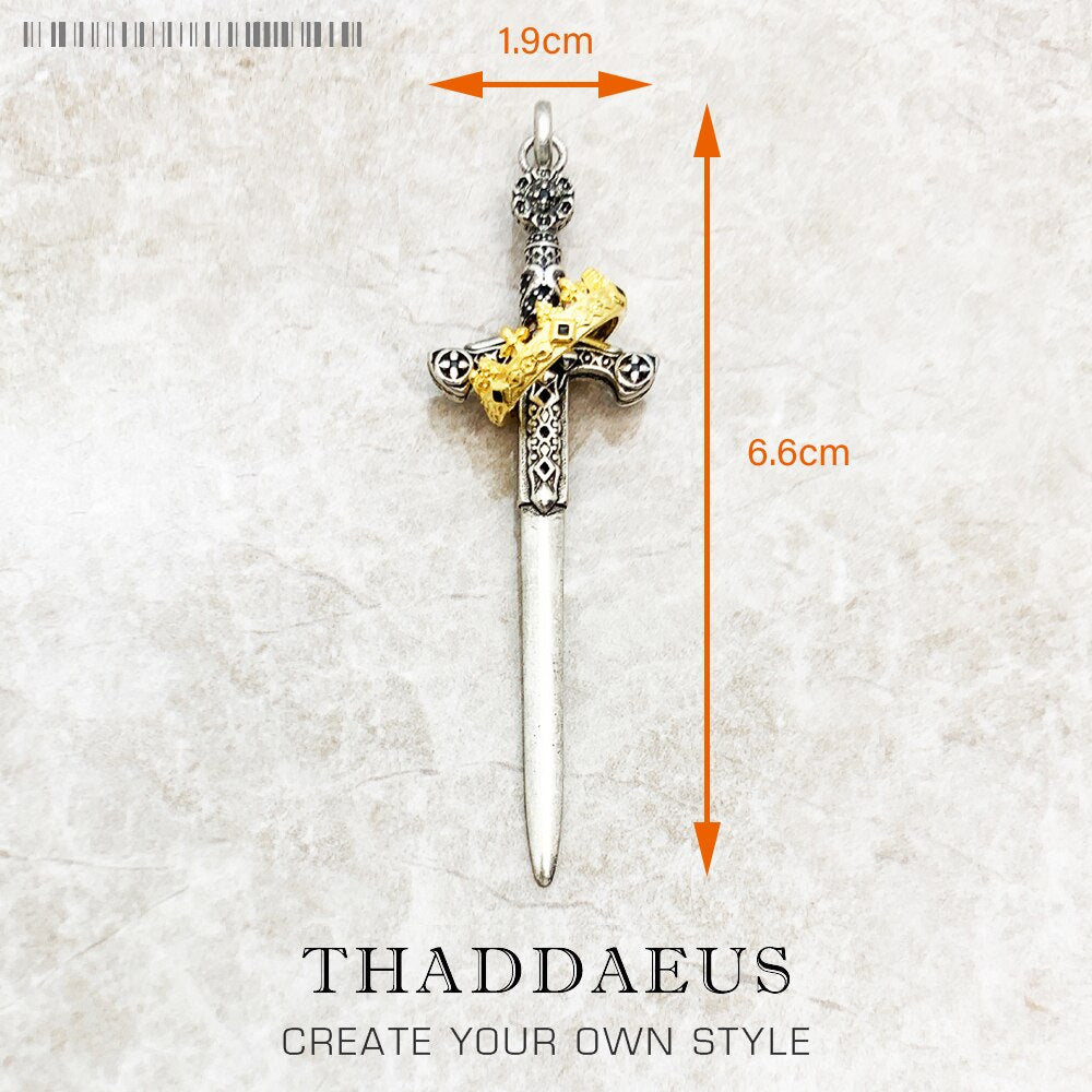 Pendant Sword With Crown Skull Knight Window New Fine Jewelry Europe Style 925 Sterling Silver Protection Gift For Women Men