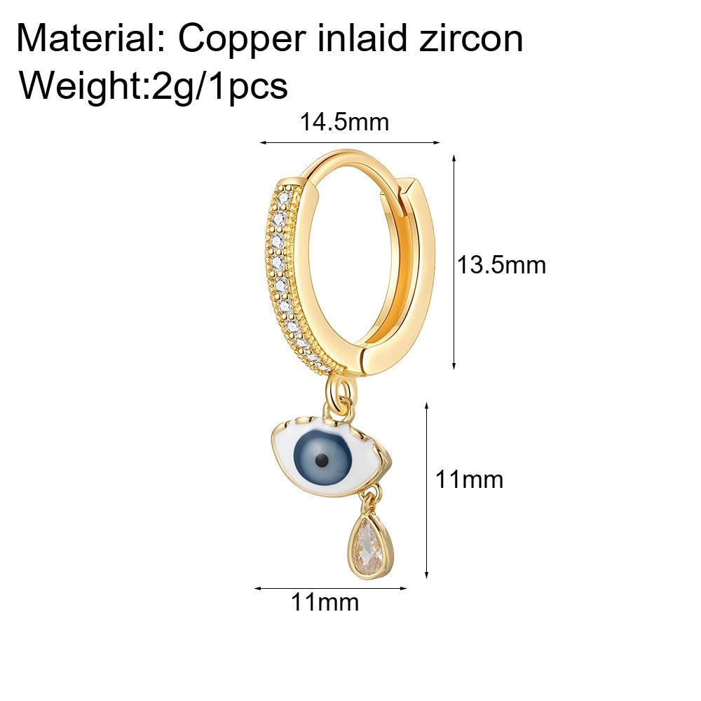 Cute Heart Turkish Evil Blue Eye Hoop Earrings for Women Gold New In 1pcs Single Ear Ring Zircon Korean Fashion Free Shipping