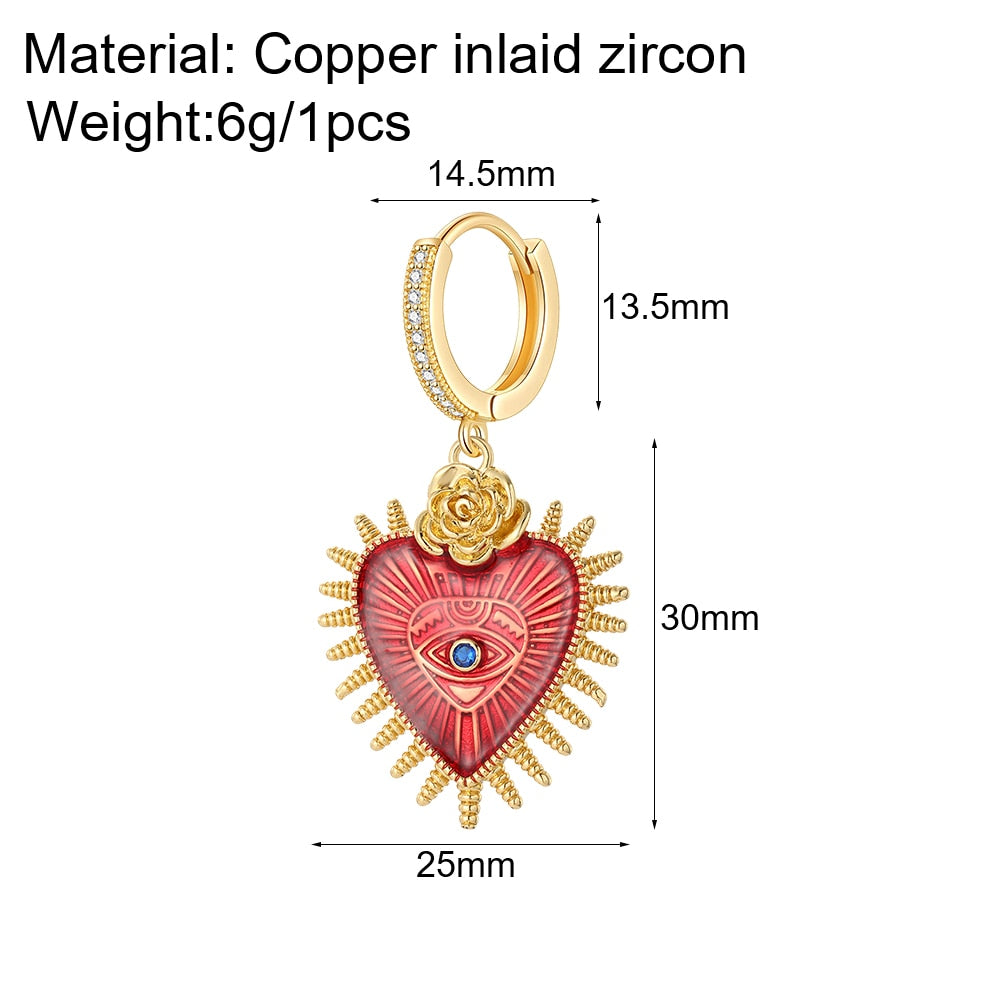 Cute Heart Turkish Evil Blue Eye Hoop Earrings for Women Gold New In 1pcs Single Ear Ring Zircon Korean Fashion Free Shipping