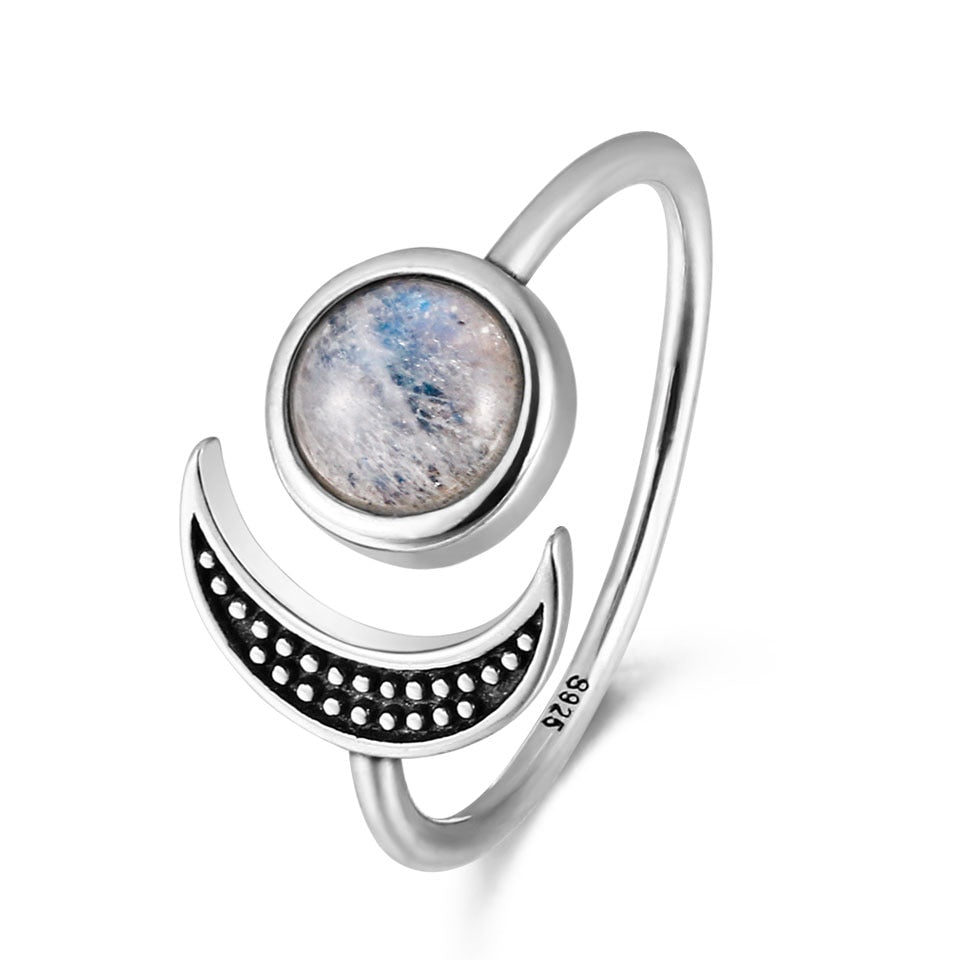 Nasiya Sweet Romantic Moon Adjustable Rings With Natural Moonstone For Women Silver Jewelry Mother&#39;s Day Gift