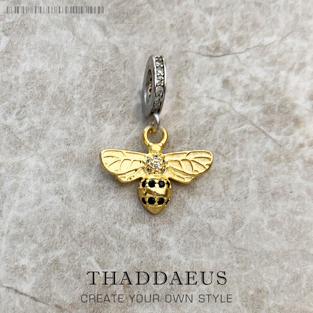 925 Sterling Silver Lovely Gold Color Bee Animal Pendants Charm For Women Men Fine Jewelry