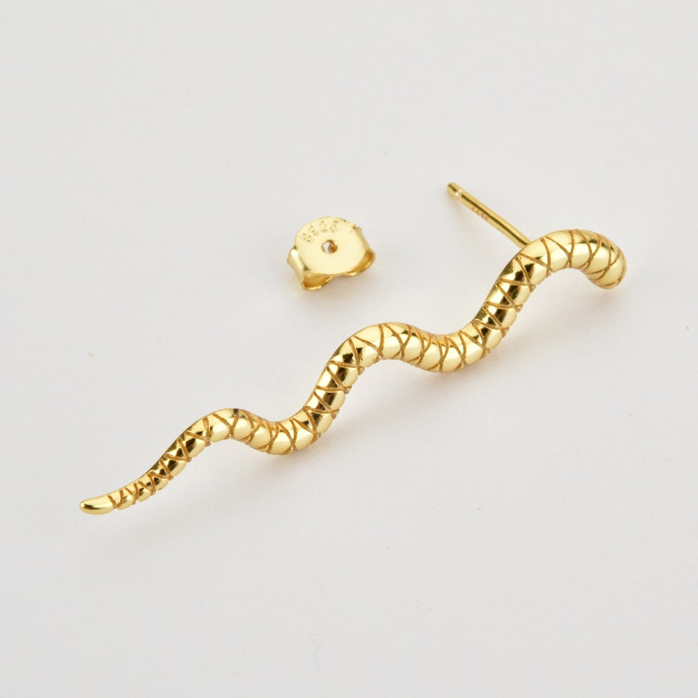 ANDYWEN 925 Sterling Silver Gold Long Line 40cm Vivid Snake Stud Earring BoA Piercing Ohrringe Pendiente 2020 Fine Jewelry