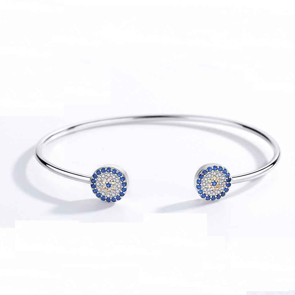 Kaletine 925 Sterling Silver Evil Eye Bracelets For Women Luck  Bangles Hamsa Hand Moon Blue Eye Zircon Luxury Fine Jewelry